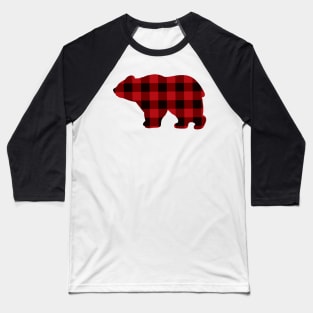 Rustic Country bear buffalo plaid design, black red plaid pattern Baseball T-Shirt